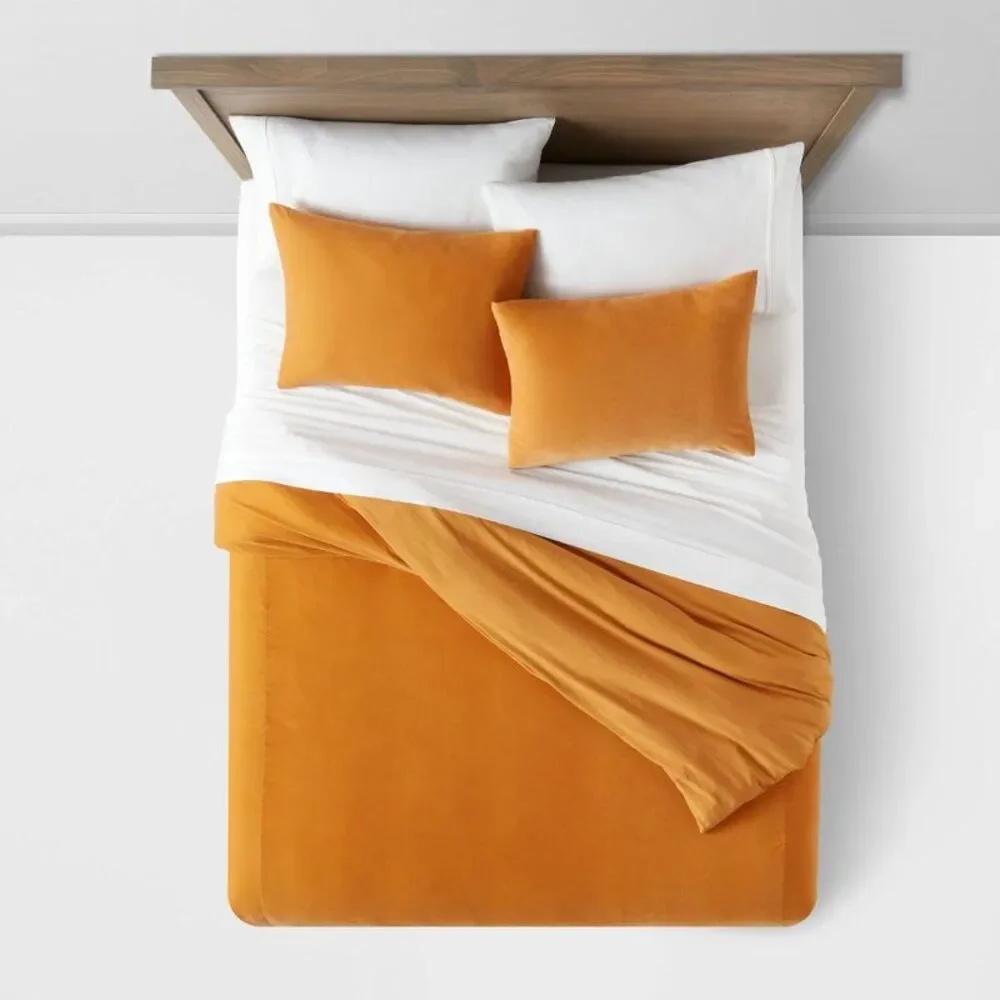 King Lustrous Velvet Duvet Cover & Sham Set - Gold